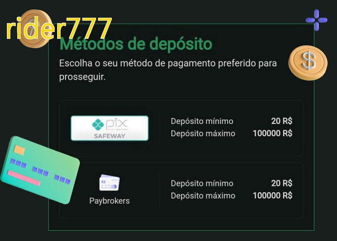 O cassino rider777bet oferece uma grande variedade de métodos de pagamento